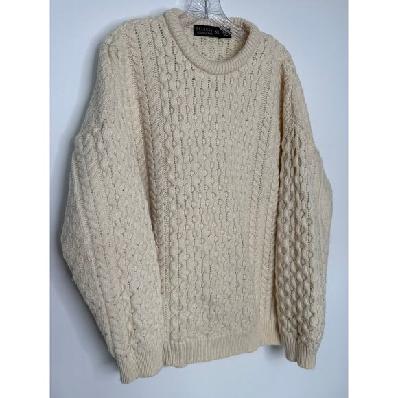 Blarney Woollen Mills Irish Aran Cable Knit Sweater 100% Merino Wool cream XL - Picture 4 of 16